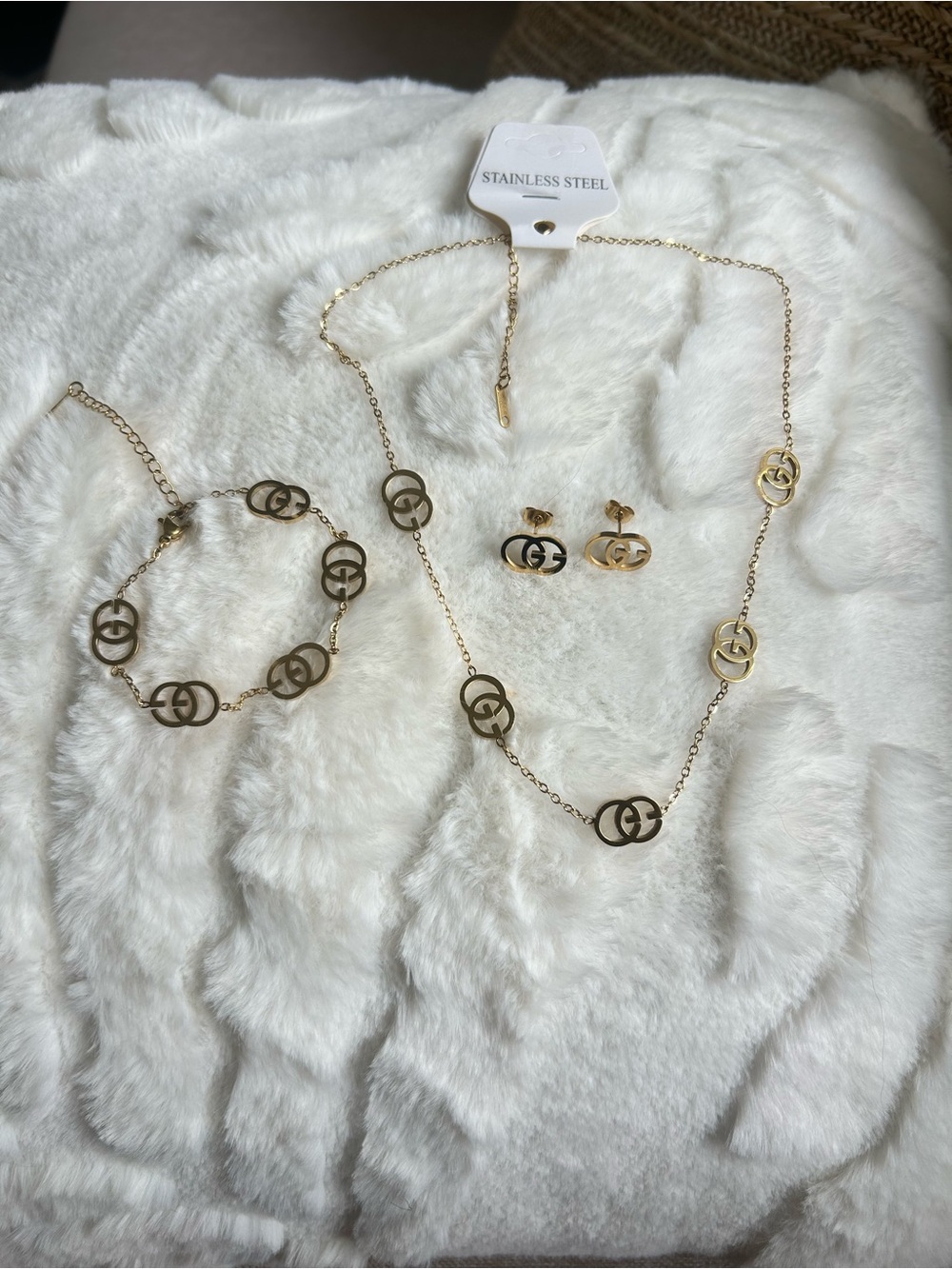 Necklace, Bracelet, Earrings Set, Titanium Steel 18K Gold Plated. - Picture 2 of 6